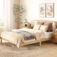 HOMCOM Queen Bed Frame with Headboard Queen Platform Bed Frame with Wooden Slats No Box Spring Needed Easy Assembly Natural(m-2)