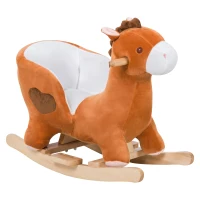 Qaba Kids Ride On Rocking Horse, Plush Animal Toy Sturdy Wooden Rocker with Songs for Boys or Girls(m-1)