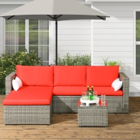 Outsunny 3pcs Modern Rattan Sofa Set, Wicker Patio Furniture Set with Coffee Table, Cushions, Pillows