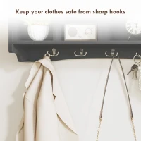 HOMCOM Coat Rack Wall Mount with Shelf, 28" Wall Coat Rack with 5 Hooks and 4 Compartments for Living Room, Entryway, Black(m-5)