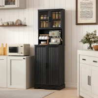 HOMCOM 71" Kitchen Pantry Cabinet, Freestanding Kitchen Hutch with 8 Door Shelves, Adjustable Shelf and Acrylic Doors, Black(m-10)