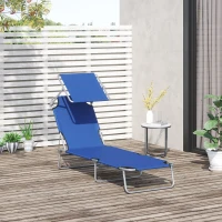 Outsunny Outdoor Lounge Chair, Adjustable Folding Chaise Lounge,  Tanning Chair with Sun Shade for Beach, Camping, Hiking, Backyard, Blue(m-8)