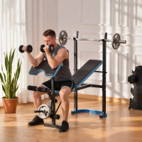 Soozier Adjustable Weight Bench with Barbell Rack and Leg Developer for Weight Lifting and Strength Training Multifunctional Workout Station for Home Gym Fitness, Black(m-8)