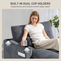 HOMCOM 58" Chaise Lounge Indoor, Oversized Corduroy Sofa Bed with 2 Cup Holders, Pillow, Deep Seat Sleeper Couch, Dark Grey(m-10)