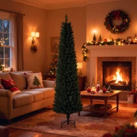 HOMCOM 6FT Artificial Christmas Tree Xmas Pencil Tree Holiday Home Indoor Decoration with Foldable Black Stand for Party, Green(m-1)