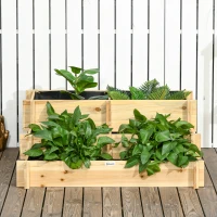 Outsunny 3 Tier Raised Garden Bed, Water Draining Fabric for Soil, Elevated Wood Flower Box for Vegetables, Herbs, Natural(m-8)