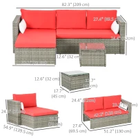 Outsunny 3pcs Modern Rattan Sofa Set, Wicker Patio Furniture Set with Coffee Table, Cushions, Pillows(m-3)