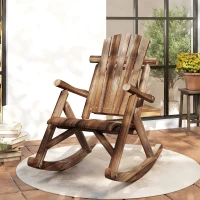 Outsunny Outdoor Wooden Rocking Chair, Single-Person Adirondack Rocking Patio Chair with Rustic High Back, Slatted Seat and Backrest for Indoor, Backyard, Garden, Carbonized(m-2)