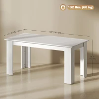 HOMCOM 63" Kitchen Table for 4-6 People, Dining Table with Wood Effect for Dining Room, White(m-3)