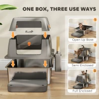 PawHut XL Stainless Steel Cat Litter Box, 80L Kitty Litter Box with Front/Top Entry, Trapping Step, Scoop, for Large Big Cats(m-9)