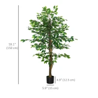 HOMCOM 5ft Artificial Tree Ficus, Indoor Fake Plant with Pot, for Home Decor(m-3)