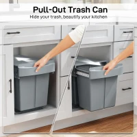 HOMCOM Pull Out Trash Can Under Cabinet, 10.6 Gallon (40L) Slide Out Garbage Can with 2 Removable Compartments, Grey(m-4)
