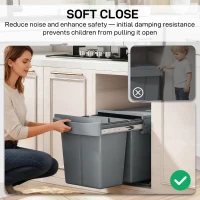 HOMCOM Pull Out Trash Can Under Cabinet, 10.6 Gallon (40L) Slide Out Garbage Can with 2 Removable Compartments, Grey(m-7)