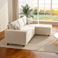 HOMCOM Corner Sofa with Changeable Chaise, Corduroy L-Shaped Sectional Sofa with Pocket Spring, 2 Pillows, Cream White(m-10)
