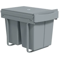 HOMCOM Pull Out Trash Can Under Cabinet, 10.6 Gallon (40L) Slide Out Garbage Can with 2 Removable Compartments, Grey(m-2)