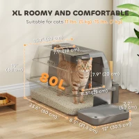 PawHut XL Stainless Steel Cat Litter Box, 80L Kitty Litter Box with Front/Top Entry, Trapping Step, Scoop, for Large Big Cats(m-3)