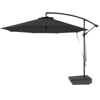 Outsunny 10FT Cantilever Umbrella with Fillable Base, Wind Strap and Cover, Offset Hanging Umbrella with Crank, UPF50+, Grey(m-2)