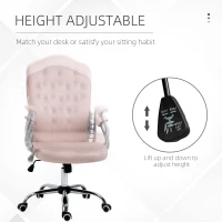 Vinsetto Office Chair, Velvet Computer Chair, Button Tufted Desk Chair with Swivel Wheels, Adjustable Height, Tilt Function, Pink(m-4)