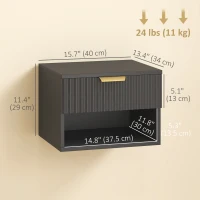 HOMCOM Floating Nightstands, Wall Mounted Bedside Tables Set of 2 with Drawer and Open Shelf, Black(m-3)