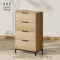 HOMCOM Dresser for Bedroom, 4 Drawer Dresser Tower, Chest of Drawers for Hallway, Entryway, Closet, Natural(m-3)