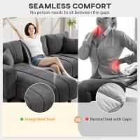 HOMCOM Sectional Couch with Integrated Seat, 3 Seater L-Shaped Sofa with Changeable Chaise, Spring Cushion, 2 Pillows, Grey(m-5)