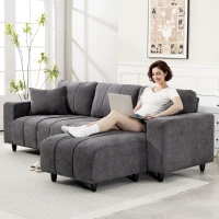 HOMCOM Sectional Couch with Integrated Seat, 3 Seater L-Shaped Sofa with Changeable Chaise, Spring Cushion, 2 Pillows, Grey(m-10)