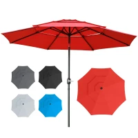 Outsunny 9FT 3 Tiers Patio Umbrella Outdoor Market Umbrella with Crank, Push Button Tilt for Deck, Backyard and Lawn, Red(m-2)
