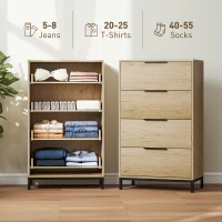 HOMCOM Dresser for Bedroom, 4 Drawer Dresser Tower, Chest of Drawers for Hallway, Entryway, Closet, Natural(m-4)