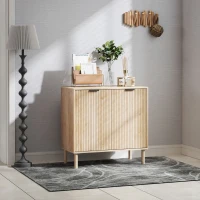 HOMCOM Accent Cabinet with Doors & Adjustable Shelf, Freestanding Storage Cabinet with Wood Legs for Living Room, Oak(m-8)