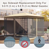 Outsunny Gazebo Replacement Mosquito Netting 10' x 10' Black Screen Walls for Canopy with Zippers for Parties and Outdoor Activities(m-4)