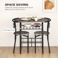 HOMCOM Dining Table Set of 3, 31.5" Kitchen Table and Chairs Set for 2 with Shelf, for Small Space, Dining Room, Living Room(m-5)