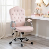Vinsetto Office Chair, Velvet Computer Chair, Button Tufted Desk Chair with Swivel Wheels, Adjustable Height, Tilt Function, Pink(m-10)