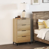 HOMCOM Dresser for Bedroom, 4 Drawer Dresser Tower, Chest of Drawers for Hallway, Entryway, Closet, Natural(m-8)