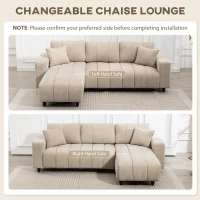 HOMCOM Sectional Couch with Integrated Seat, 3 Seater L-Shaped Sofa with Changeable Chaise, Spring Cushion, 2 Pillows, Beige(m-4)
