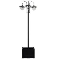 Outsunny 3-head LED Solar Light Lamp Street Light Post with Planter, Solar-powered Lamp Post, Black(m-2)