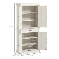 HOMCOM 71" Freestanding Kitchen Pantry with 4 Doors and 2 Cabinets, Tall Storage Cabinet for Kitchen, Distressed White(m-3)