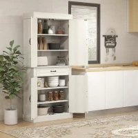HOMCOM 71" Freestanding Kitchen Pantry with 4 Doors and 2 Cabinets, Tall Storage Cabinet for Kitchen, Distressed White(m-7)