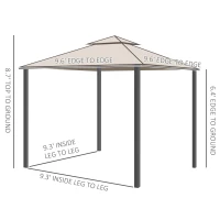 Outsunny 10' x 10' Patio Gazebo Outdoor Pavilion 2 Tire Roof Canopy Shelter Garden Event Party Tent Steel Frame, Brown(m-3)