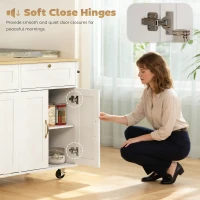 HOMCOM Kitchen Island Cart with Charging Station and Drop Leaf, Kitchen Island Table on Wheels with Trash Can Cabinet, White(m-7)