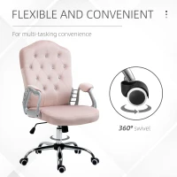 Vinsetto Office Chair, Velvet Computer Chair, Button Tufted Desk Chair with Swivel Wheels, Adjustable Height, Tilt Function, Pink(m-6)