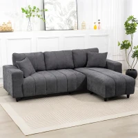 HOMCOM Sectional Couch with Integrated Seat, 3 Seater L-Shaped Sofa with Changeable Chaise, Spring Cushion, 2 Pillows, Grey(m-9)
