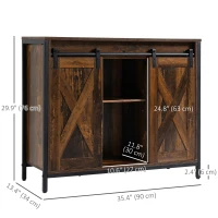 HOMCOM Industrial Sideboard, Buffet Cabinet with Sliding Barn Doors, Storage Cabinets and Adjustable Shelves for Living Room, Kitchen, Home Bar, Rustic Brown(m-3)