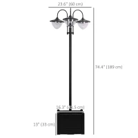 Outsunny 3-head LED Solar Light Lamp Street Light Post with Planter, Solar-powered Lamp Post, Black(m-3)