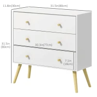 HOMCOM White Dresser for Bedroom with 3 Drawers, Morden Chest of Drawers with Solid Wood Legs and Handles, Storage Organizer for Living Room, White(m-3)