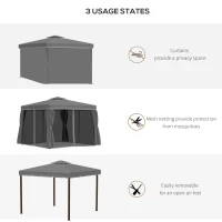 Outsunny 10' x 10' 2-Tier Outdoor Gazebo Canopy Tent with Zippered Mesh Sidewalls, Aluminum Frame for Patio, Backyard, Dark Grey(m-6)