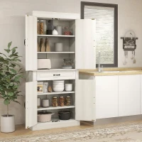 HOMCOM 71" Freestanding Kitchen Pantry with 4 Doors and 2 Cabinets, Tall Storage Cabinet for Kitchen, Distressed White(m-8)