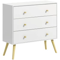 HOMCOM White Dresser for Bedroom with 3 Drawers, Morden Chest of Drawers with Solid Wood Legs and Handles, Storage Organizer for Living Room, White(m-2)
