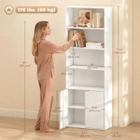 HOMCOM 4-Tier Open Bookshelf with Doors Modern Home Office Bookcase Storage Cabinet for Living Room Bathroom Study, White(m-3)