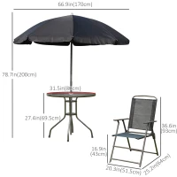 Outsunny 6 Pieces Outdoor Dining Set for 4 with Umbrella Patio Outdoor Furniture Set with Round Table 4 Folding Chairs Black(m-3)