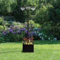 Outsunny 3-head LED Solar Light Lamp Street Light Post with Planter, Solar-powered Lamp Post, Black(m-8)